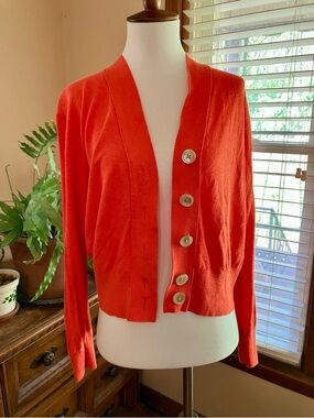 J.Crew Linen Blend Cropped Cerise Cardigan Medium